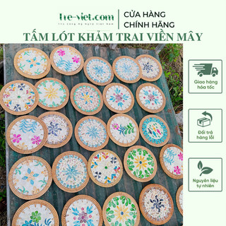 Tấm lót khảm trai viền mây dùng lót ly/ bình hoa/ nồi decor - Rattan Placemat