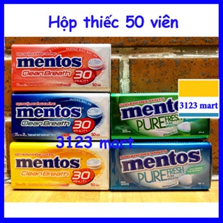 Hộp THIẾC kẹo bạc hà MENTOS ngậm không đường 50 viên MENTOS PURE FRESH/ CLEAN BREATH sugar free.