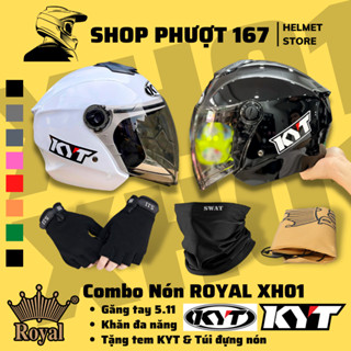 COMBO 5 MÓN NÓN ROYAL XH01 1 KÍNH ĐỦ MÀU KÈM GĂNG 5.11, KHĂN NINJA, TÚI VÀ TEM KYT CHÍNH HÃNG