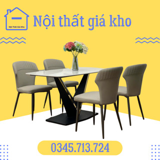 Bàn ăn mặt đá ceramic bóng chân chữ V đi kèm ghế Joy