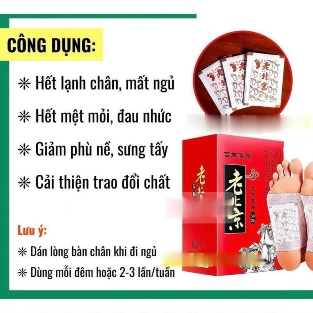50 Miếng Dán Ngải Cứu Thải Độc Chân Lão Bắc Kinh Giúp Ngủ Ngon Giảm Nhức Mỏi Thải Độc Chân Thanh Lọc Cơ Thể