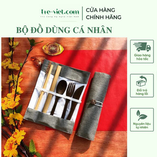 Bộ ống hút tre làm quà tặng - Bộ muỗng nĩa dao ống hút