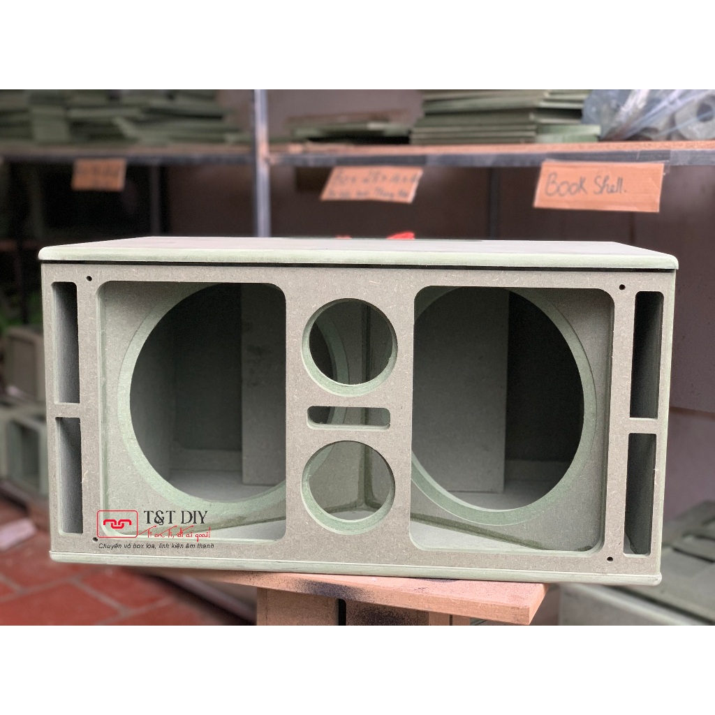 Vỏ box loa K10, v102l, hỏa tiễn bass 25 KT 59x31x37 gỗ mdf xanh 12mm, kiểu dáng độc đáo, cho ra chất