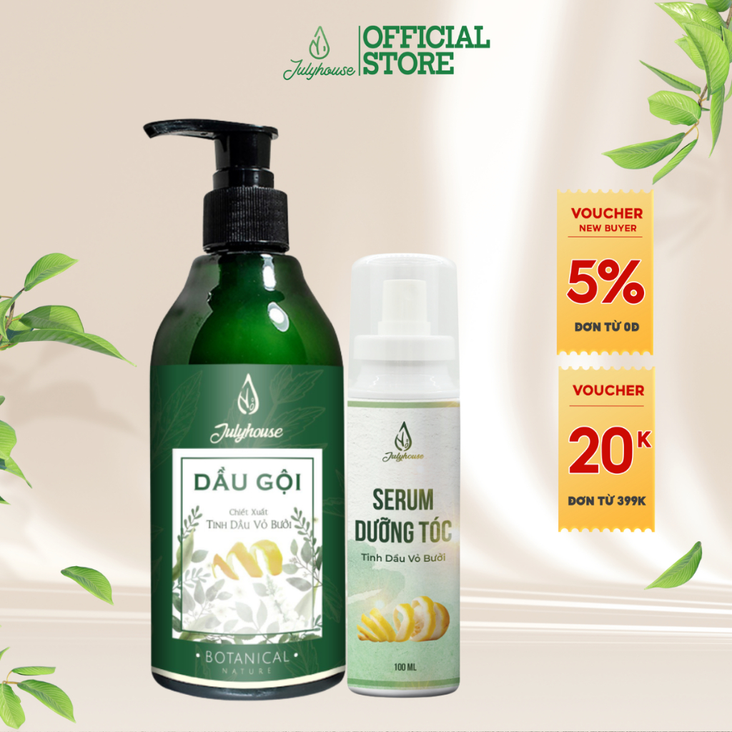 Combo dưỡng tóc bồng bềnh: Dầu gội Bưởi 300ml và Serum dưỡng tóc Bưởi 100ml JULYHOUSE