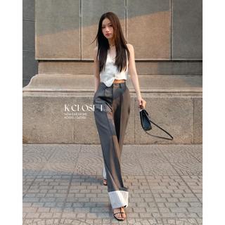 Quần tây phối lai gập kẻ sọc - Đi làm, dạo phố, thời trang thiết kế K Closet Q2002