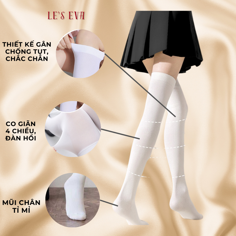 Tất Vớ Nhung Dài Qua Gối Màu Trắng Đen JK Lolita cosplay phong cách Nhật Bản chất dày siêu mịn T10 - Leseva