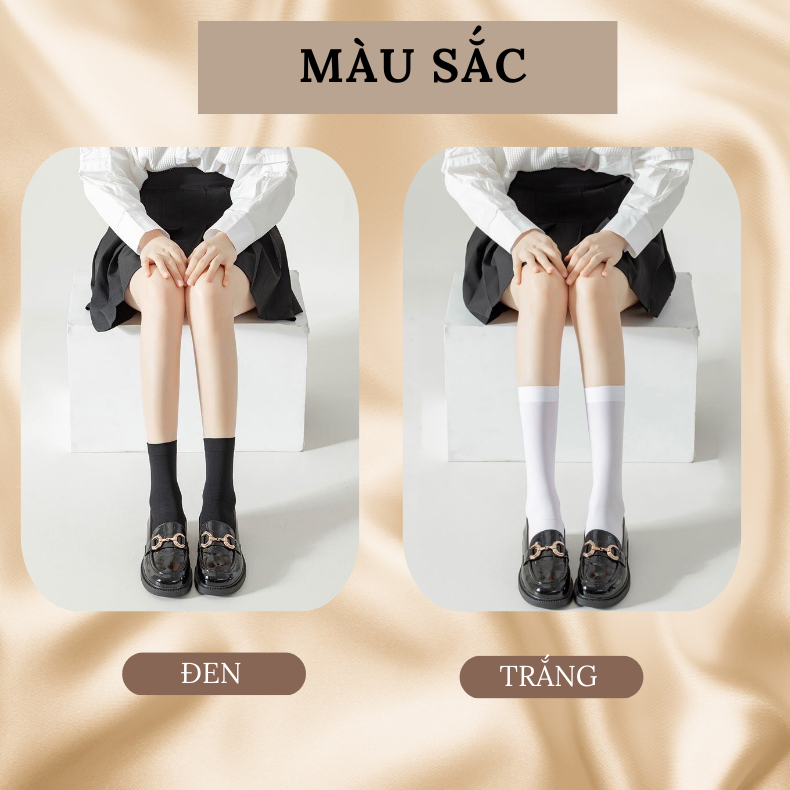 Tất Vớ Nhung Dài Qua Gối Màu Trắng Đen JK Lolita cosplay phong cách Nhật Bản chất dày siêu mịn T10 - Leseva
