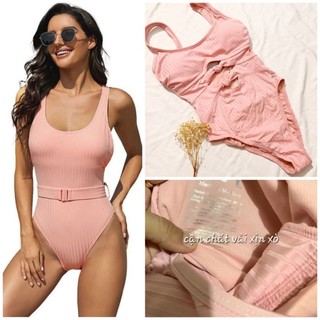 [HÀNG MỸ] Đồ bơi bodysuit JOYLAB thun poly gân tăm hồng nude khoét ngực cách điệu