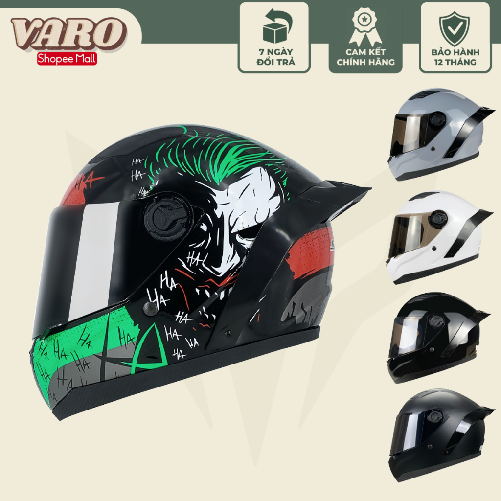 Mũ bảo hiểm fullface VARO tem JOKER - Chính hãng- tặng kèm đuôi gió