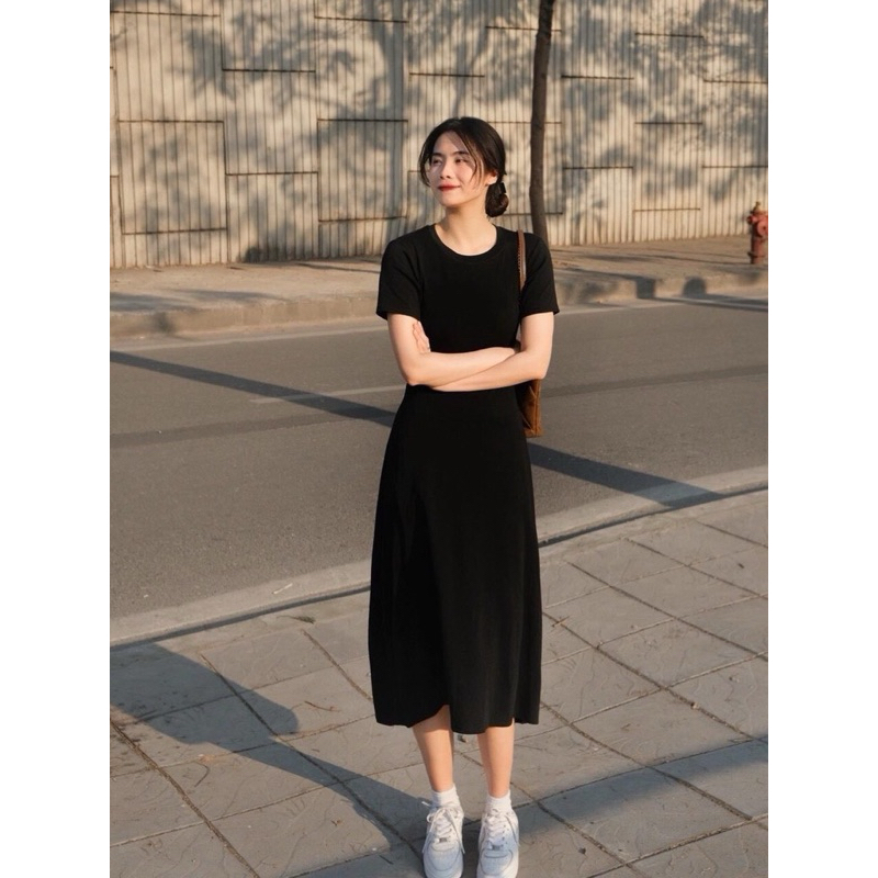 QDSTORE - Váy cotton đen dài
