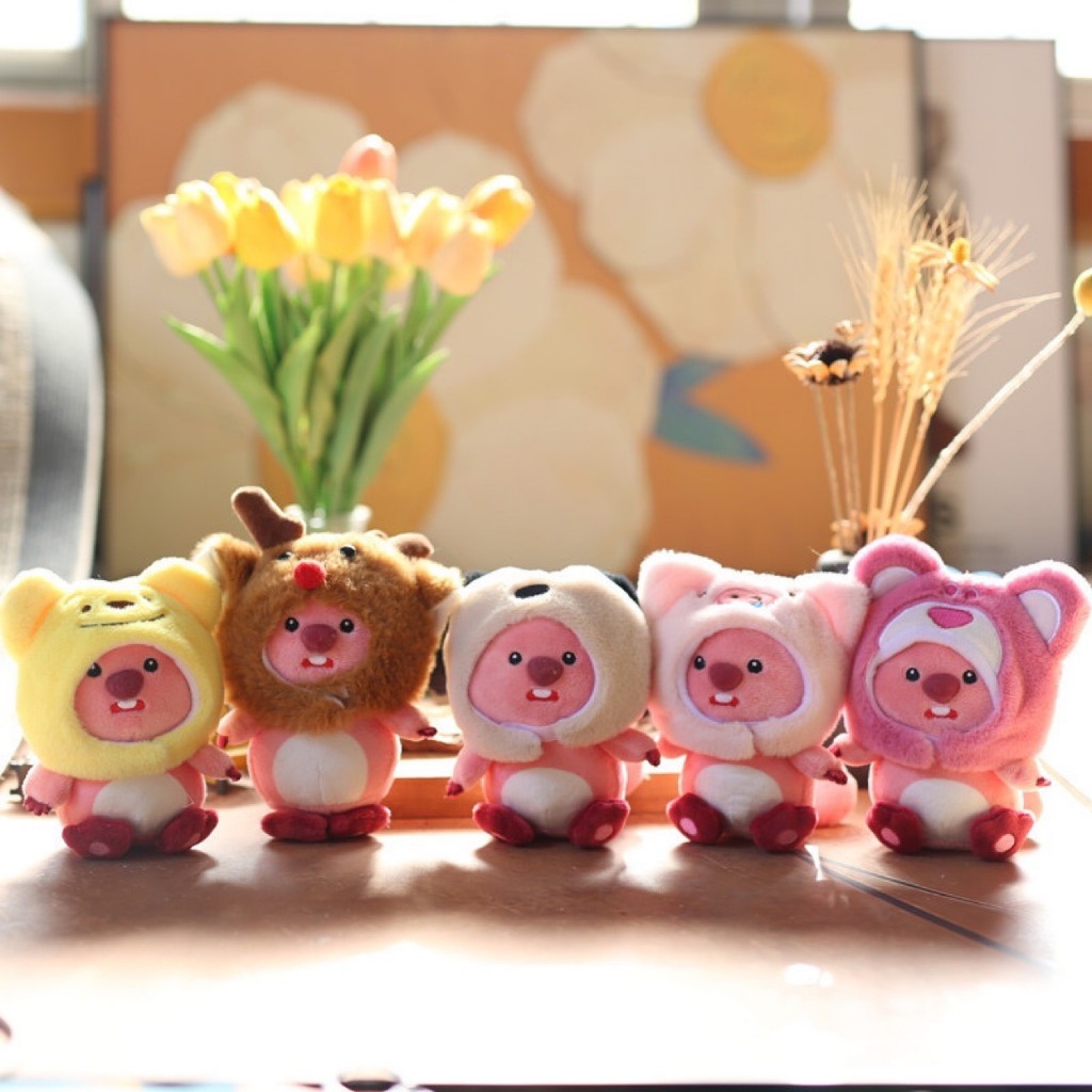 Móc khóa LOOPY gấu bông gia tộc hải ly mũ tháo rời được size to 15cm- PK06