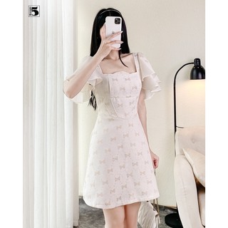 Đầm nữ Twentyfive dáng ôm vải gấm dệt tay voan cánh tiên phong cách tiểu tư DA10