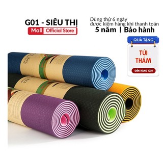 Thảm tập yoga loại dày dễ vệ sinh cao cấp TPE G01 tặng kèm túi đựng chống trượt hàng nhập khẩu