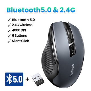 Chuột không dây (Bluetooth 5.0) 2.4G Ugreen MU006 Chế Độ Kép Chuột Ergonomic 4000 DPI | 6 Nút Tắt Tiếng.BH 18 tháng