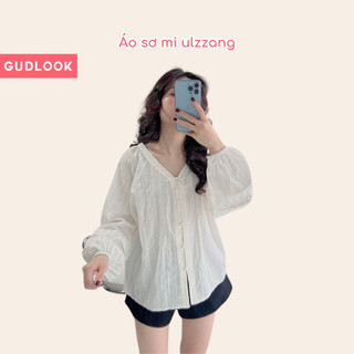 Áo Sơ Mi Nữ Trắng Ulzzang Tay Bồng GUDLOOK Viền Ren Cúc Ngọc