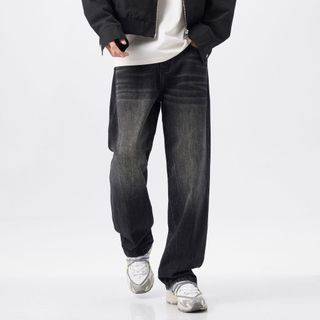 Quần suông xám nam jean ống suông ống rộng xám quần baggy nam