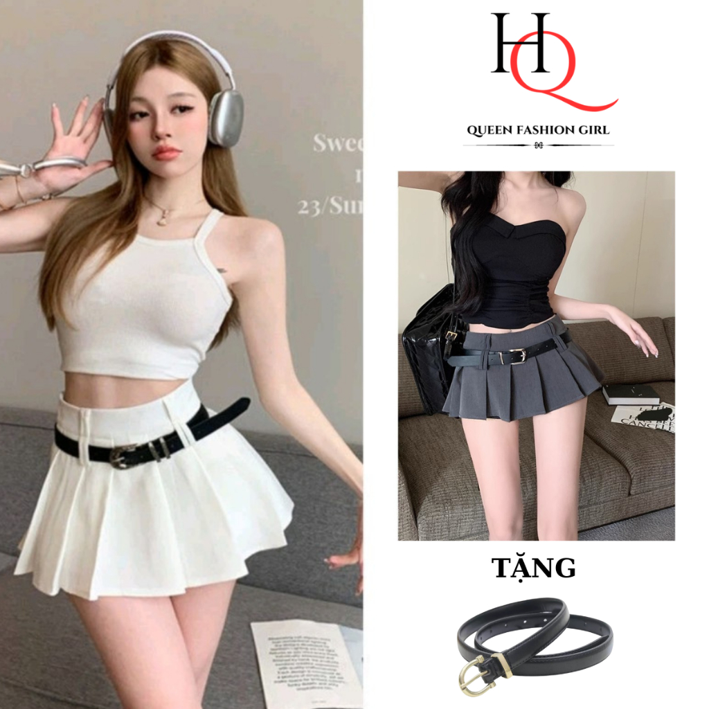 Chân váy xếp ly ngắn đẹp kèm đai lưng, chân váy ngắn dáng xòe ly to, chân váy tenis chất Tuyết Mưa cao cấp- 028HQ | BigBuy360 - bigbuy360.vn