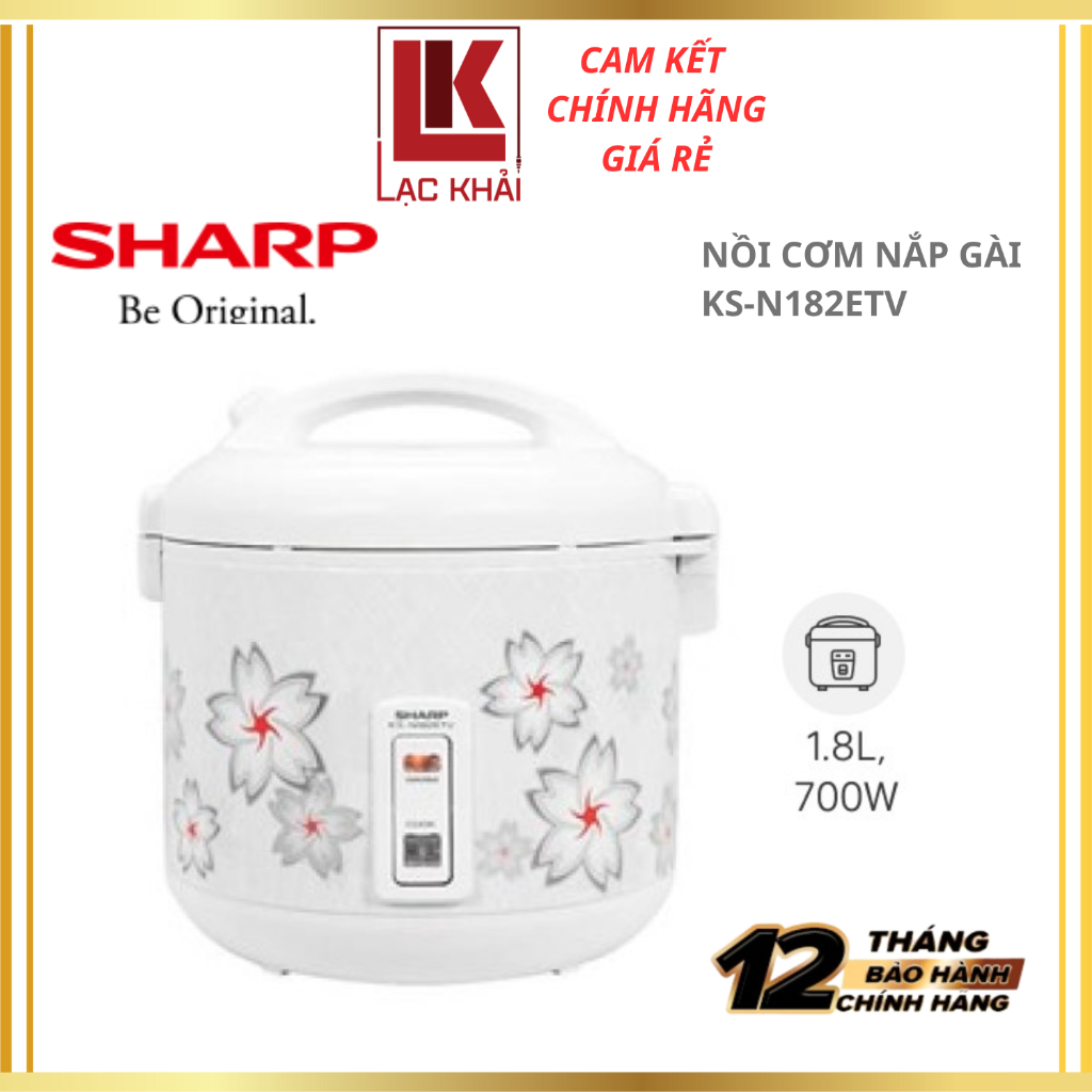 Nồi cơm nắp gài Sharp 1.8 lít KS-N182ETV-SW, Công suất 700W, Công nghệ nấu 2D - Hàng chính hãng - Bả