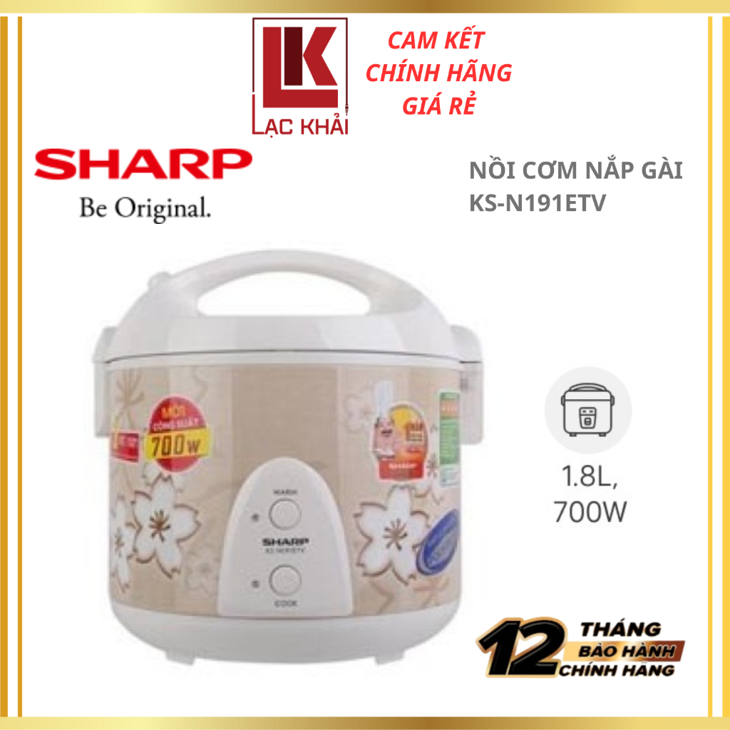 Nồi cơm nắp gài Sharp 1.8 lít KS-N191ETV, Công suất 700W, Công nghệ nấu 2D - Hàng chính hãng - Bảo h