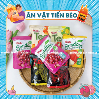 Nước oishi Tea Go, Sunday, T-Rex vị chanh, đào, táo, nho, vải (gói 180ml) kèm ống hút