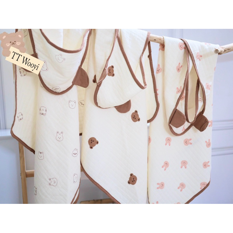 Chăn ủ cho bé Wooyi -  vải Organic Cotton Hàn có mũ che đầu