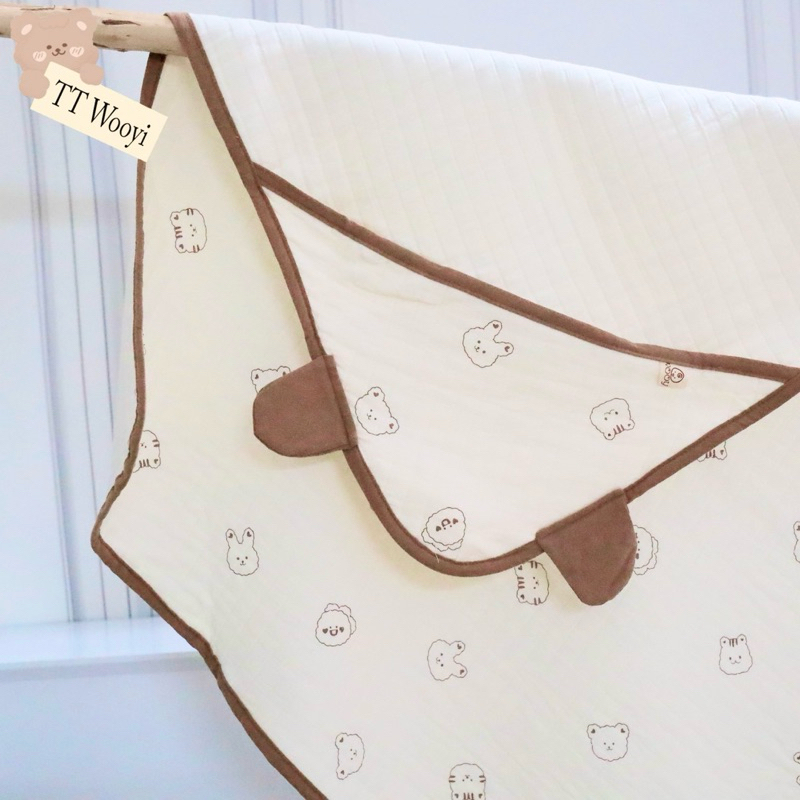 Chăn ủ cho bé Wooyi -  vải Organic Cotton Hàn có mũ che đầu