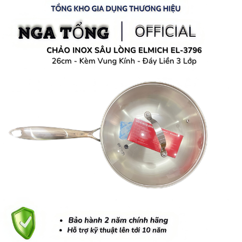 Chảo Inox Sâu Lòng Elmich 26cm Đáy Liền 1 Quai EL-3796