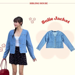 Thời trang xuân hè Áo khoác jeans nữ form croptop thiết kế nút phối túi Sulie Jacket - Sibling House