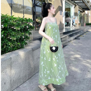 Đầm hai dây maxi hoa cực xinh cho nữ đi chơi dự tiệc đầm đi biển đáng yêu cho nữ phong cách dịu dàng