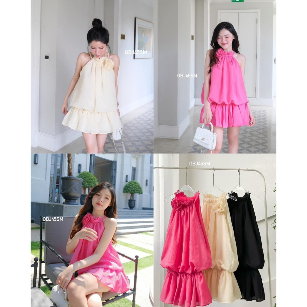 Đầm maxi 2 dây dập ly cổ yếm, váy xếp ly đi biển dáng suông