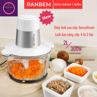 Máy xay thịt RANBEM mới, máy xay tỏi, ớt, đa năng tốc độ xoắn đôi 300W, 2L, bảo hành 1 năm kèm quà tặng
