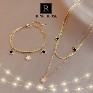 (Titan) Set bộ trang sức nữ dây chuyền lắc tay bông tai ngôi sao đẹp Ring House