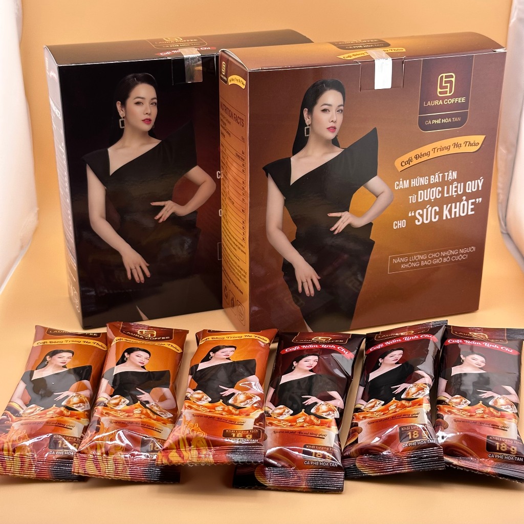 Combo 2 Sản phẩm Cà phê Nấm Linh Chi + Đông Trùng Hạ Thảo Laura Coffee hộp 10 gói