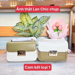 Túi xách nữ c n k đinh sườn nắp phối nâu đẹp size 18