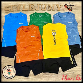 Bộ ba lỗ thể thao bé trai STYLE JUMY 50 (14-78kg), phong cách thể thao mát mẻ thông thoáng, thun lạnh loại 1 cao cấp