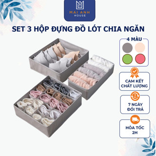 Set 3 hộp vải chia ngăn đựng đồ lót, khăn tắm, tất gọn gàng dễ tìm Mai Anh House