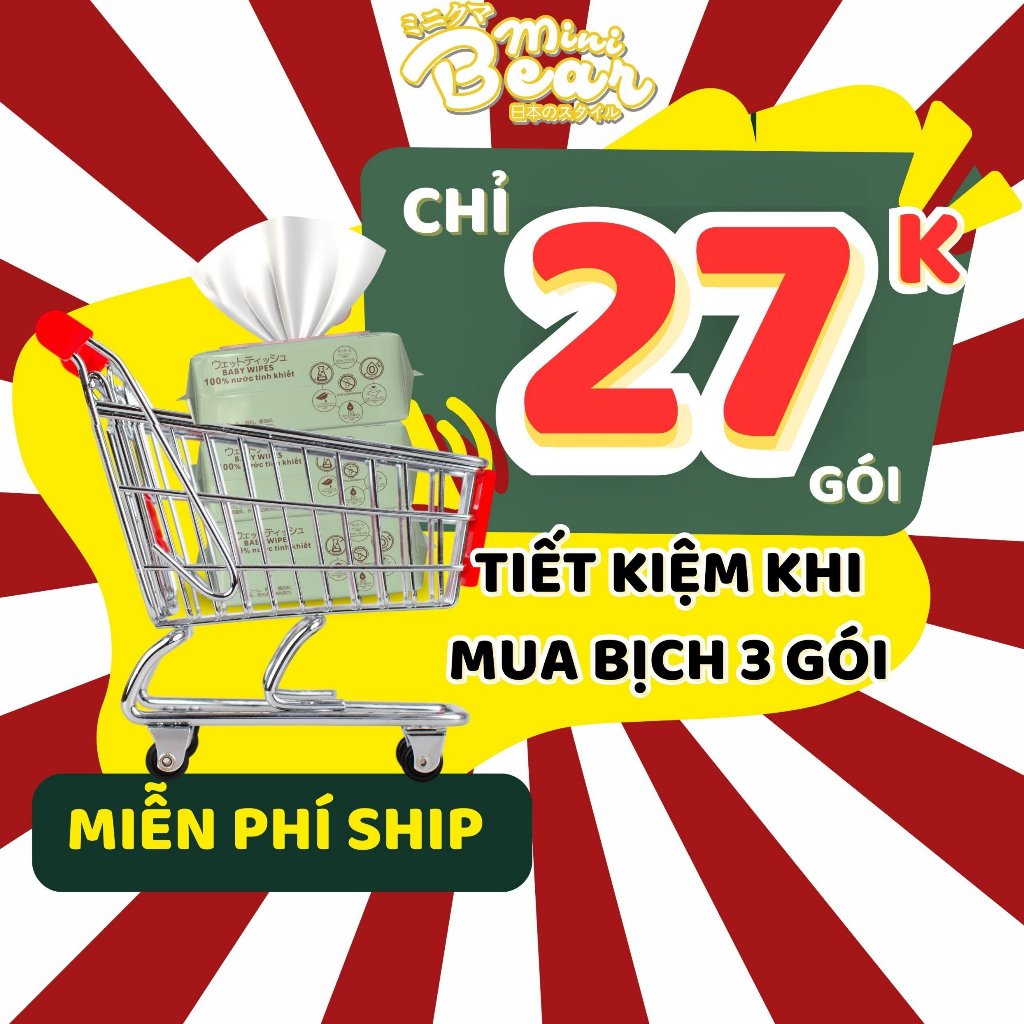 Khăn giấy ướt không mùi MiniBear 1 gói 80 tờ.