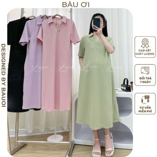 ĐẦM VÁY BẦU CÔNG SỞ DÁNG SUÔNG CỔ SƠ MI CHẤT THUN TĂM ĐẸP V731 - VÁY CỘC TAY KIỂU BASIC NHIỀU MÀU DỄ PHỐI ĐỒ FREESIZE