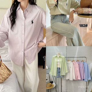 ÁO SƠMI THÔ DÀI TAY THÊU LOGO NGỰA tone màu pastel