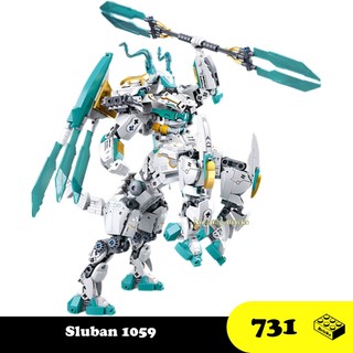 Đồ chơi Lắp ráp Chiến binh Rồng Nhân Mã, Sluban 1059 White Dragon Horse, Xếp hình thông minh