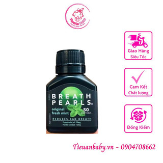 Viên thơm miệng thảo dược Breath Pearls, Úc (50 viên) giảm hôi miệng cho người lớn, bà bầu và trẻ nhỏ trên 6 tuổi