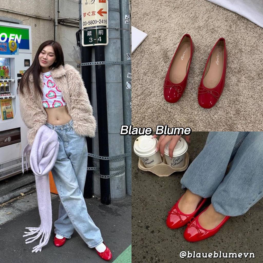 𝐁𝐥𝐚𝐮𝐞𝐁𝐥𝐮𝐦𝐞🦋 🍒 Cherry Red Ballet Flat 🍒 Giày Ly Phạm đế bệt