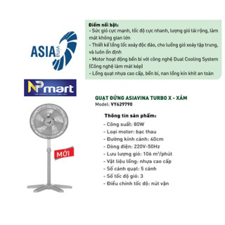 QUẠT ĐỨNG ASIA TURBO X VY629790 - 80w - hoạt động êm, mát xa