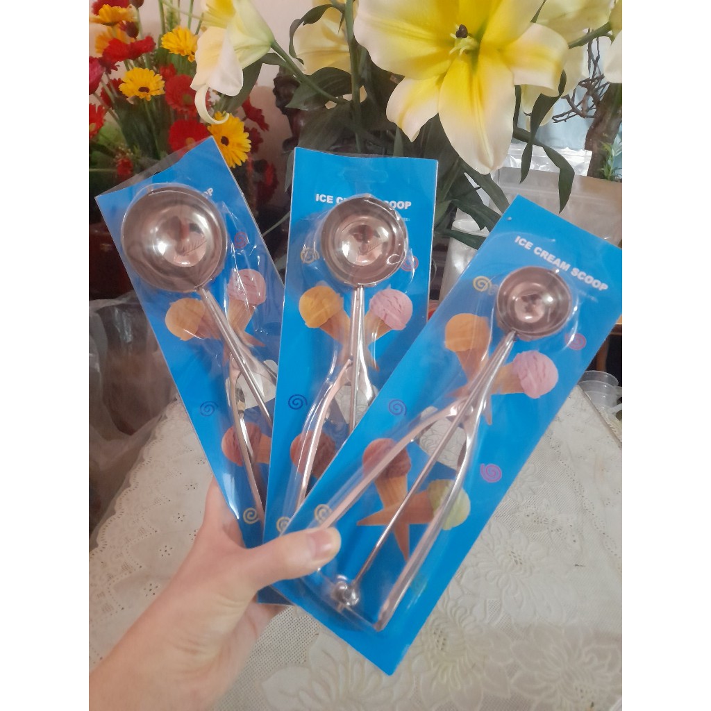 Combo 3 muỗng múc kem (4 cm + 5 cm + 6 cm) dụng cụ múc kem hoa quả inox
