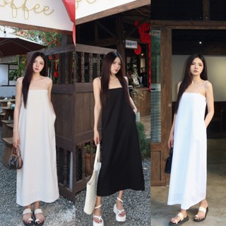 Đầm suông Linen dáng dài 2 lớp nữ HHVINTAGE kiểu hai dây basic chất Linen bột Dress A91