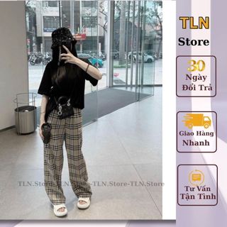 Quần XUÔNG Ống Rộng Họa Tiết Kẻ Ô BUFBERRY  Phong Cách HÀN QUỐC  MẶC ĐẸP TÔN DÁNG CHO CHỊ EM M123-TLN