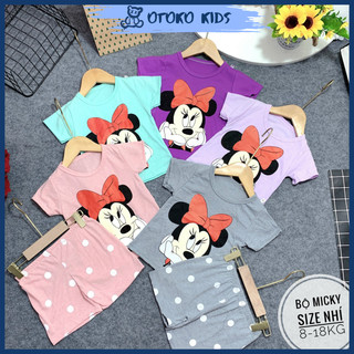 Bộ quần áo cộc tay chuột mickey dễ thương mặc mùa hè cho bé gái từ 8-18 kg