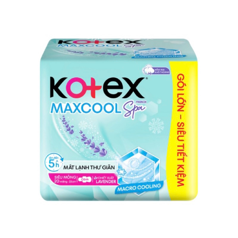 Băng Vệ Sinh Kotex Max Cool  Siêu Mỏng Cánh Gói 20 Miếng 23Cm