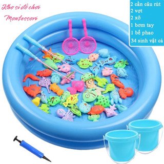 Đồ Chơi Câu Cá Cho Bé 42 Chi Tiết Có Gắn Nam Châm Với Bể Phao 2 Tầng Kèm Bơm Giúp Bé Vui Chơi Thỏa Thích Baby Shark