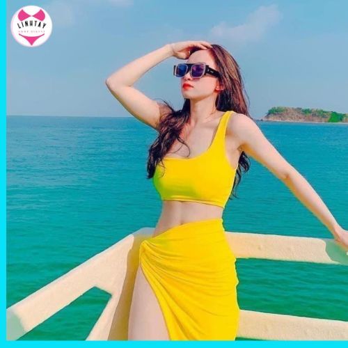 Bikini ba mảnh cao cấp 3 MÓN THUN LỤA Đồ bơi nữ đi biển kín đáo - JAMI 156